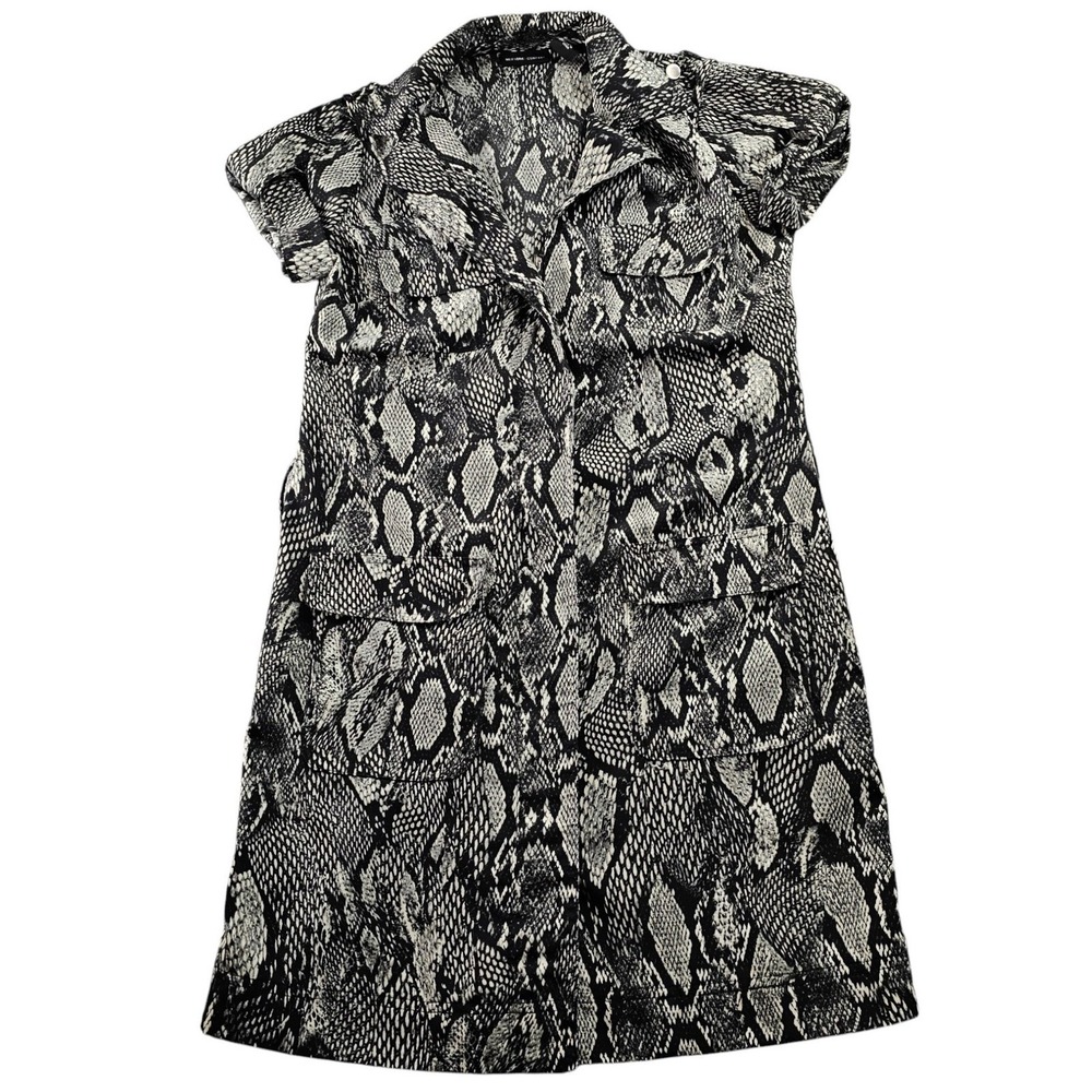 New York & Company Shirt Dress Womens XS Gray Black Snakeskin Print Button Front